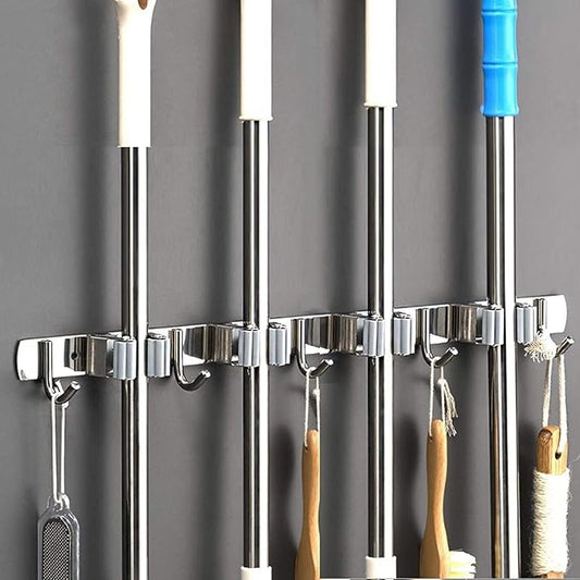 Broom Mop Holder Wall Mount Stainless Steel Tool Hanger Storage Organizer for Home, Kitchen, Garage, Garden, Laundry Room, Bathroom Organization and Storage(4 Racks 5 Hooks)