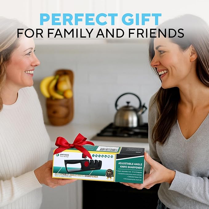 ZenithEdge® 3-in-1 Adjustable Knife Sharpener 14°-24° Angles for Kitchen, Fillet, Pocket Knives & Scissors - Tungsten Steel Ceramic Non-Slip Precision Sharpening Tool Gift
