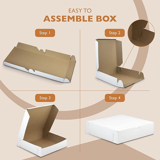 Fit Meal Prep [250 Pack] White Pie Boxes - 10x10x2.5 Inch Square Bakery Boxes for Cookies, Cheesecake, Chocolate Covered Strawberries, Dessert, Macaroon, Bread - Bulk Paper Cardboard Boxes