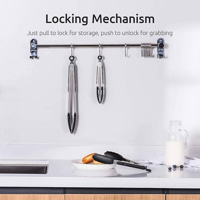 Kitchen Tongs, U-Taste 7/9/12 inches Cooking Tongs, with 600ºF High Heat-Resistant Non-Stick Silicone Tips, 18/8 Stainless Steel Handle, for Food Grill, Salad, BBQ, Frying, Serving, Pack of 3(Black)