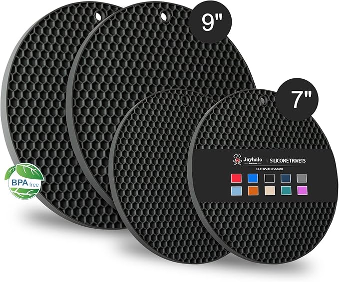 Joyhalo Trivets for Hot Dishes - Hot Pads for Kitchen, Silicone Pot Holders for Hot Pots and Pans, Silicone Mats for Kitchen Countertops, Table, Flexible Easy to Wash and Dry, Grey