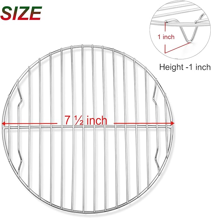 P&P CHEF Round Cooking Rack, 3 Pcs Stainless Steel Baking Cooling Steaming Grilling Rack, Fits Air Fryer/Stockpot/Pressure Cooker/Round Cake Pan, Oven & Dishwasher Safe (7.5 Inch)