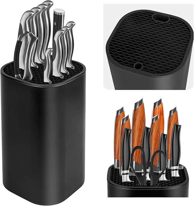 Fohil Knife Block without Knives, Universal Knife Block, Detachable Knife Holder, Space Saver Knife Storage Holder with Scissors Slot, Sharpening Bar Slot, Kitchen Knife Holder Black