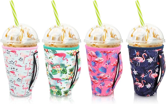4Pack Reusable Iced Coffee Sleeve Insulator Sleeves by AJLTPA