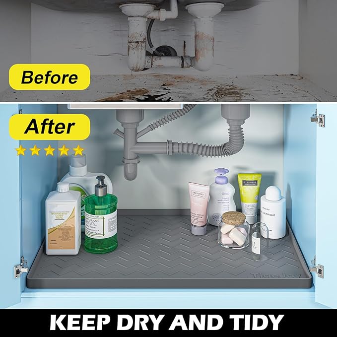 TigeJoy 34" x 19" Under Sink Mats for Kitchen Waterproof, Leak-Proof Silicone Mat Sink Protector and Cabinet Liner, Kitchen Essentials Organizer and Storage, Boot or Shoe Tray, Pet Feeding Mat