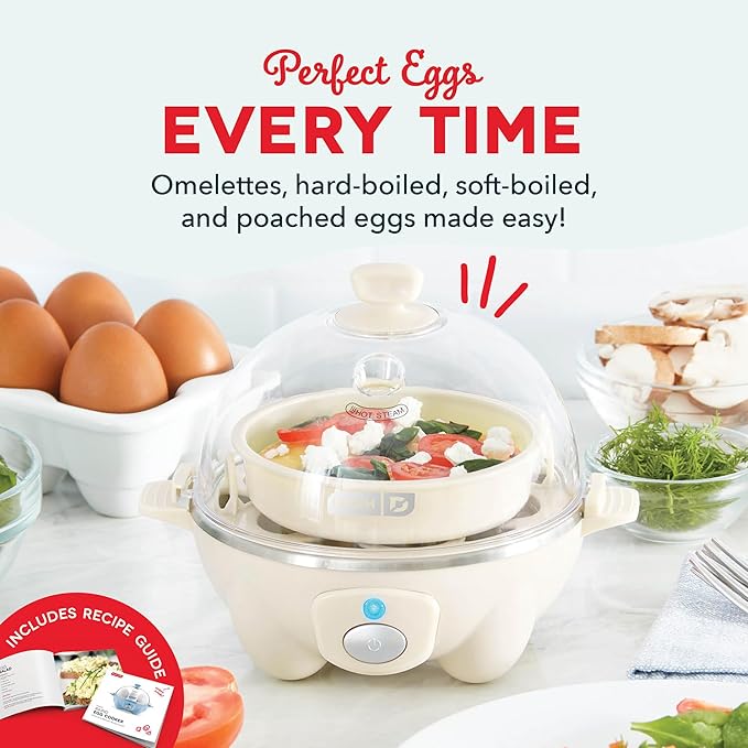 DASH Rapid Egg Cooker: 7 Egg Capacity Electric Egg Cooker for Hard Boiled Eggs, Poached Eggs, Scrambled Eggs, or Omelets with Auto Shut Off Feature - Cream