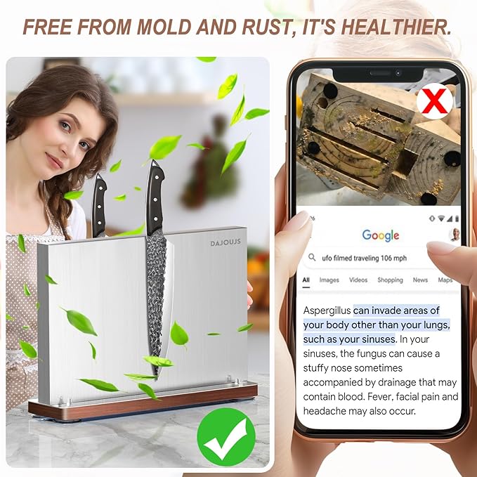 Magnetic Knife Block, Stainless Steel Magnetic Knife Holder for Kitchen Counter Universal Knife Block Without Knives, Strong Magnet Kitchen Knives Storage Organizer