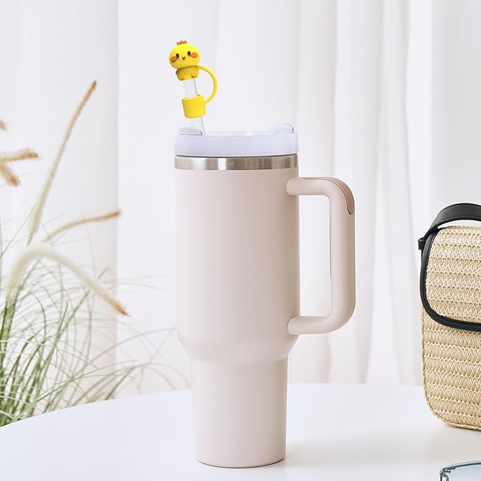 Silicone Cute Animal Straw Cover Cap for Stanley 30&40 Oz Tumbler with Handle, 6 Count, 10mm, Color 2