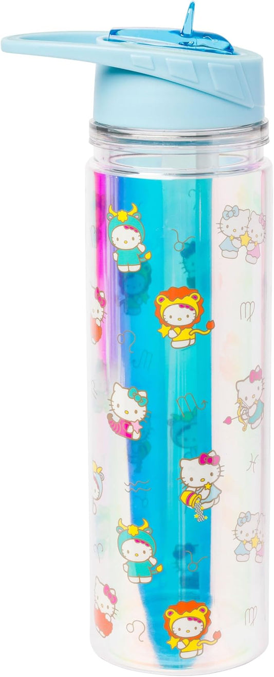 Silver Buffalo Sanrio Hello Kitty Zodiac Signs Iridescent Double Walled Tritan Water Bottle, 18 Ounces