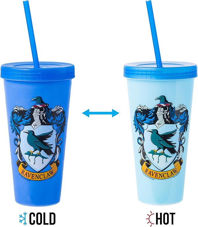 Silver Buffalo Harry Potter House Crests 4 pack Color Change Plastic Tumbler, 24 Ounces