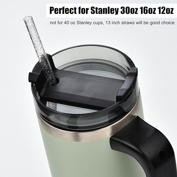ALINK 12-Pack Glitter Reusable Clear Plastic Straws, 11" Long Hard Tumbler Replacement Drinking Straws for 16 OZ 20 OZ 30 OZ Stanley, YETI, Starbucks Tumblers with Cleaning Brush