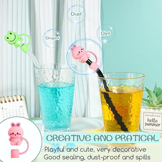 Needbrock 8 PCS Straw Covers Cap, Straw Cover for Stanley 30&40 Oz Tumbler, Silicone Straw Topper Cute Straw Caps in Various Shapes, Reusable Straw Tip Covers for 0.4 Inch/10 mm Straws