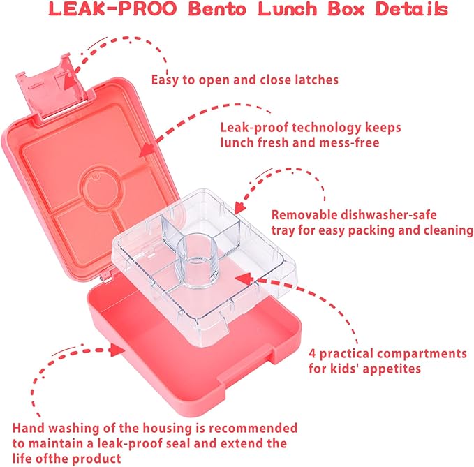 Bento Lunch Box Set for Kids with 10oz Soup Thermo, Leak-Proof Lunch Containers with 4 Compartment, Kids Thermo Hot Food Jar and Insulated Lunch Bag for Kid to School,BPA-Free(Mermaid)