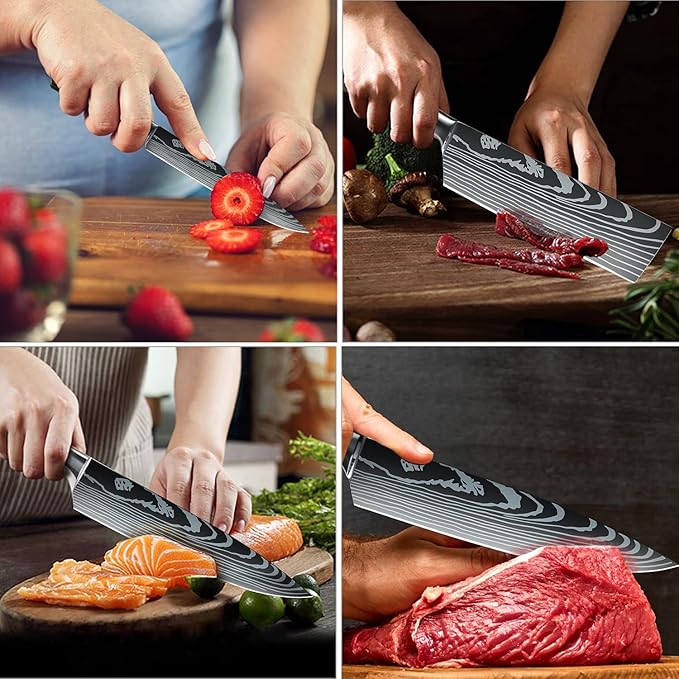 Dfito Knife Set, 10 Pieces Kitchen Knives for Professional Chefs, 3.5-8 Inch Set Boxed Knives 440A Stainless Steel Ultra Sharp Japanese Knife