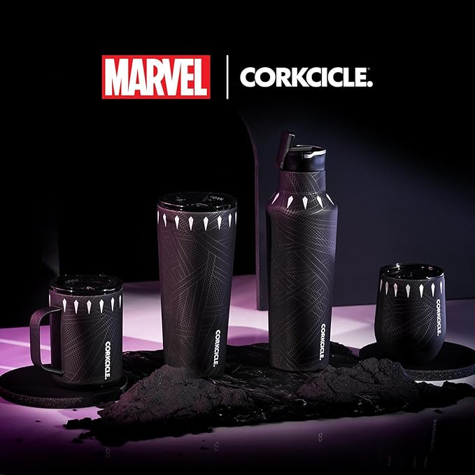 Corkcicle Disney Tumbler - Triple-Insulated Stainless Steel - Keeps Drinks Cold 9 Hours - Spill-Proof Lid - Reusable - Summer Drinkware Gift - Keeps Drinks Ice Cold - 24 oz - Black Panther