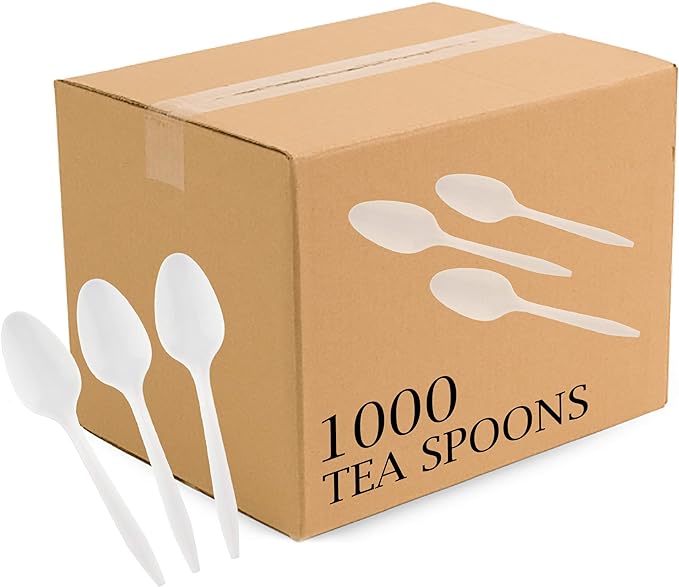 Plasticpro Cutlery Plastic Teaspoons Medium Weight Disposable Silverware White (1000 Count)