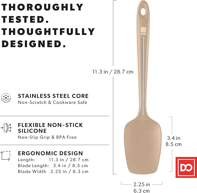 DI ORO Silicone Spoon Spatula - 600°F Heat-Resistant Large Silicone Spoonula Scraper - BPA Free Nonstick Cookware Safe Rubber Kitchen Utensil for Baking, Cooking, & Mixing - Dishwasher Safe (Clay)