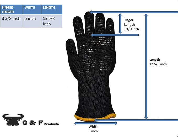 G & F 1682 Dupont Nomex Heat Resistant Gloves for Cooking, Grilling, Fireplace and Oven, Barbecue Pit Mitt, BBQ Gloves, Sold by 1 Piece (Pack of 2)