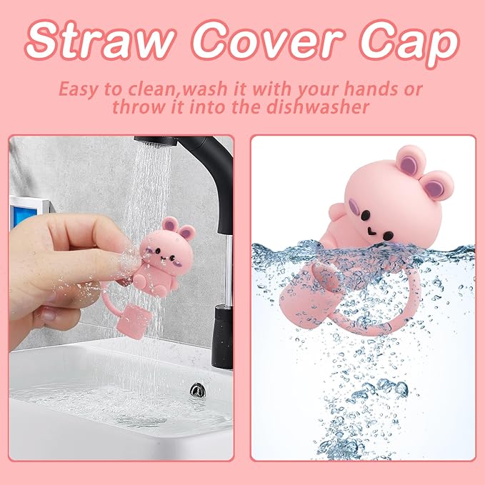 Silicone Cute Animal Straw Cover Cap for Stanley 30&40 Oz Tumbler with Handle, 6 Count, 10mm, Color 2