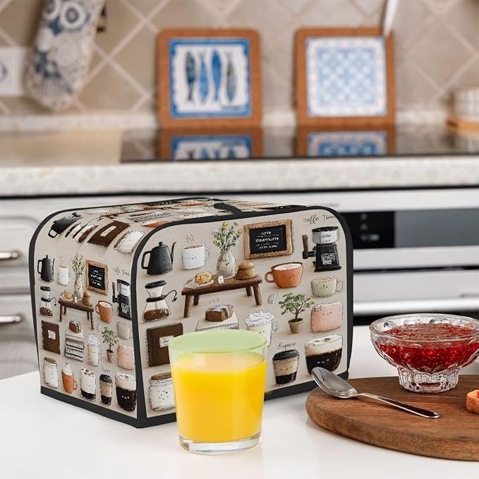 Floral Food Coffee Pattern Toaster Cover 4 Slice Wide Slot Washable Appliance - Image 6