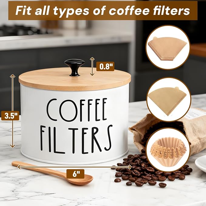Coffee Filter Holder with Lid, Metal | Coffee Filters Storage Container - Image 2
