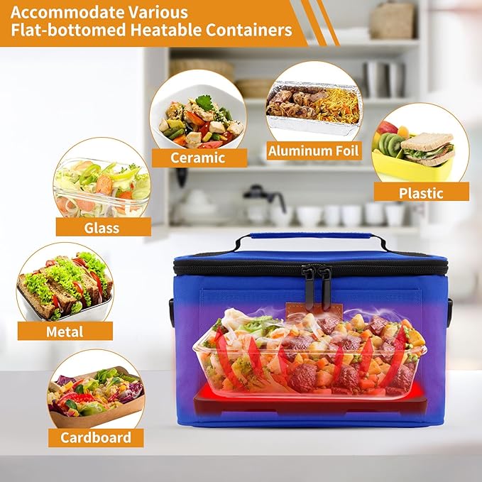 Aotto Portable Oven Electric Lunch Box Food Heater - 12V/24V 2-in-1 Car Food Warmer, Heated Lunch Box for Adults, Cook, Reheat, and Keep Meals Warm for Car, Truck, Travel - Blue
