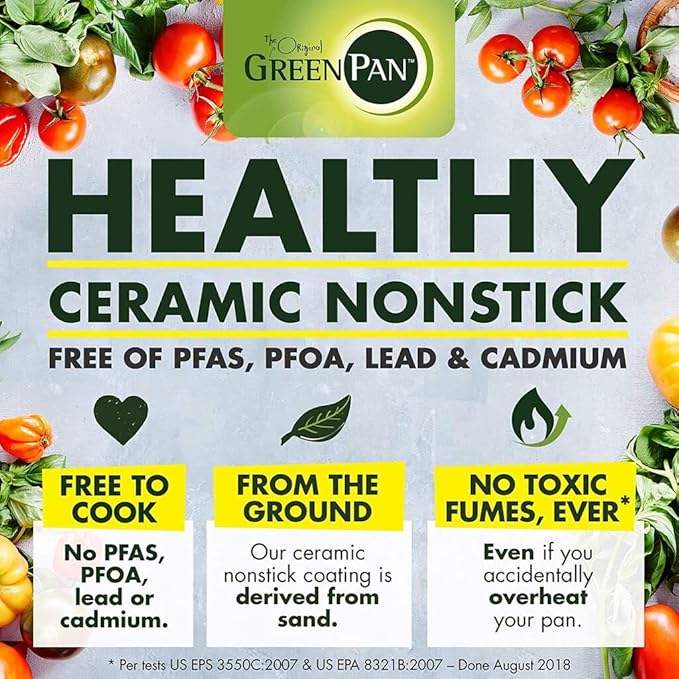 GreenPan Chatham Hard Anodized Healthy Ceramic Nonstick, 8" Frying Pan Skillet, PFAS-Free, Dishwasher Safe, Oven Safe, Gray