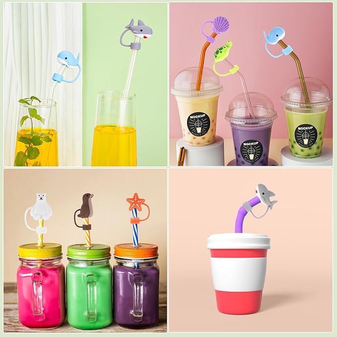 Stanley 30&40 Oz Tumbler Straw Covers - 8 Cute Silicone Caps in Various Shapes, Compatible With Marine Style Straws