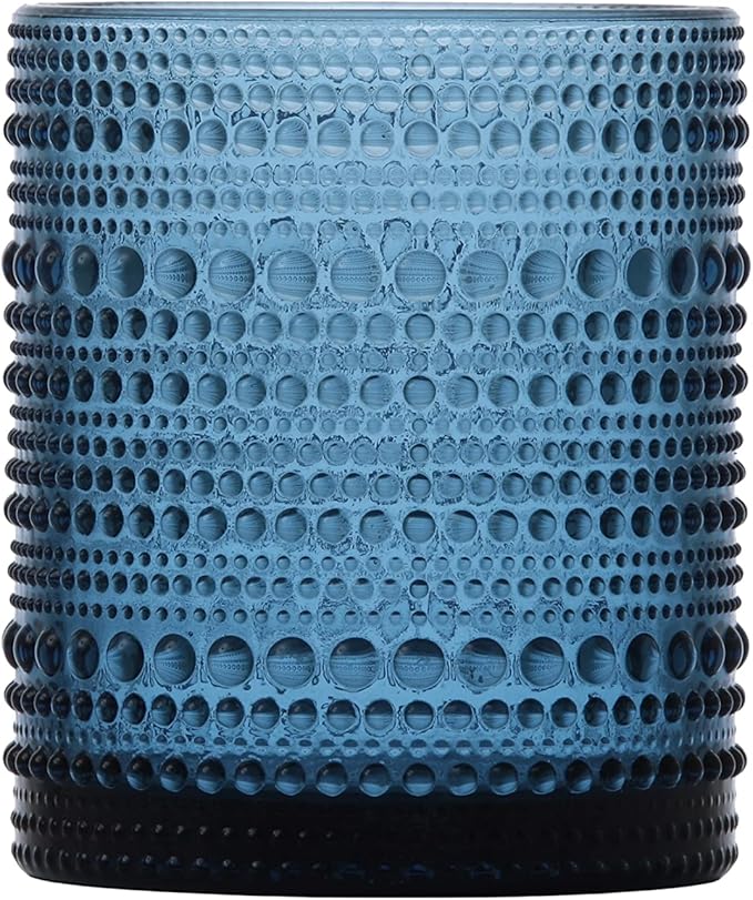Fortessa Jupiter Beaded Hobnail Glass, 10 Ounce Double Old Fashioned (Set of 4), Cornflower Blue