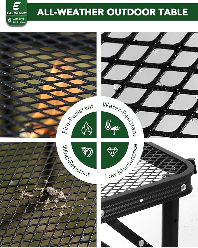 2Ft Small Folding Table with Carry Handle, Adjustable Height 10.6–22 in, Black Metal Mesh, Portable & Compact Indoor/Apartment/Card/Side/Grill Table, 23.6×15.8 in, 4 lb, 66 lb Capacity