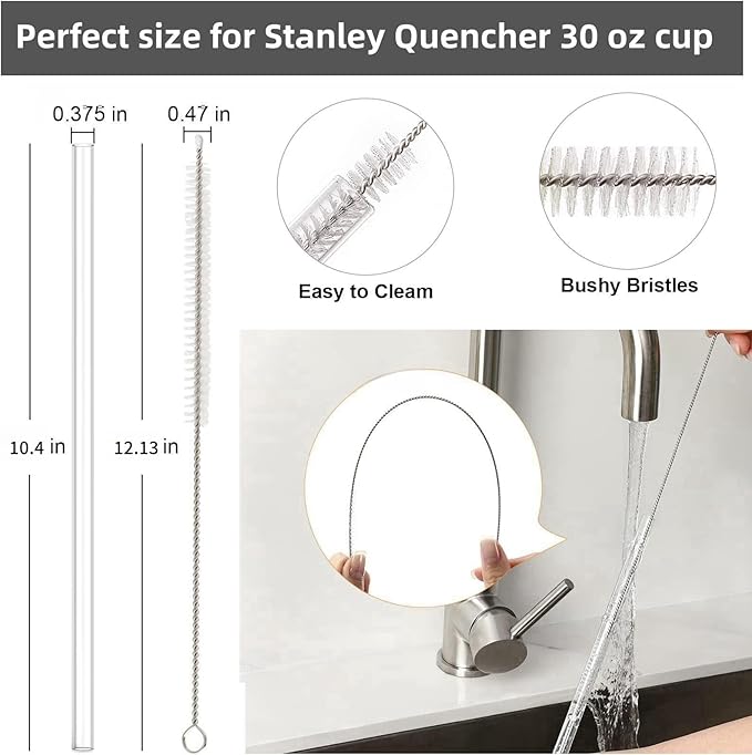 Replacement Straw for Stanley 30 oz Tumbler | 10.4 inch Reusable Straw Compatible with Stanley Travel Quencher | 6 Pack BPA Free Reusable Straws W/1 Cleaning Brush | Tritan,Drinking Accessories, Clear