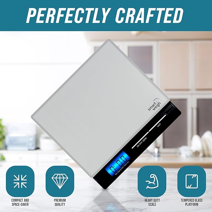 Smart Weigh Professional USPS Postal Scale with Tempered Glass Platform, Multiple Weighing Modes and Tare Function, Silver Shipping Scale, Platform Scale, 11 pounds/ 5 Kilograms