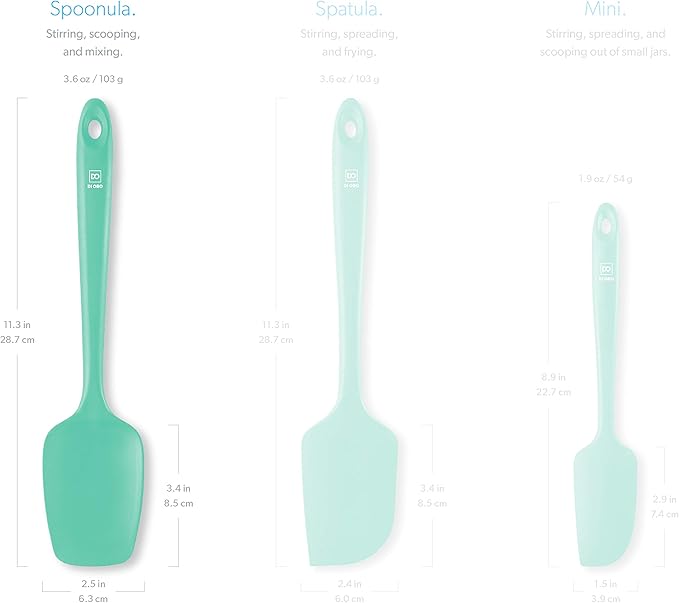DI ORO Silicone Spoon Spatula - Forever Warranty - 600°F Heat-Resistant Large Silicone Spoonula Scraper - BPA Free Nonstick Cookware Safe Rubber Kitchen Utensil for Baking, Cooking, & Mixing (Mint)