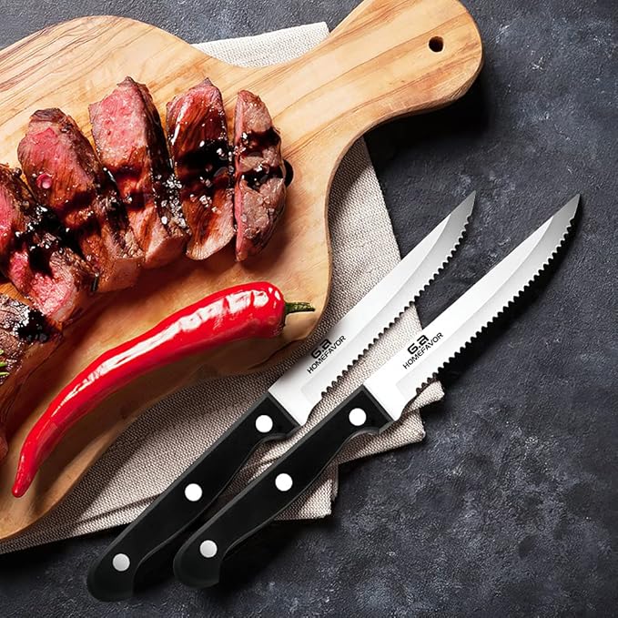 G.a HOMEFAVOR 6-piece Steak Knife Set Serrated Stainless Steel Sharp Blade Flatware Steak Knives