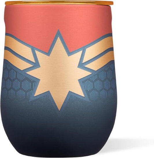 Corkcicle Stemless Insulated Wine Glass Tumbler - Keeps Beverages Cold 6 Hours & Hot 3 Hours - Stainless Steel - Easy-Grip - Summer Drinkware Gift - Keeps Drinks Ice Cold - 12 oz - Captain Marvel