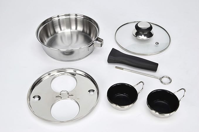 2 Cups Egg Poacher Pan - Stainless Steel Poached Egg Cooker – Perfect Poached Egg Maker – Induction Cooktop Egg Poachers Cookware Set with 2 Nonstick Large PFOA FREE Egg Poacher Cups…