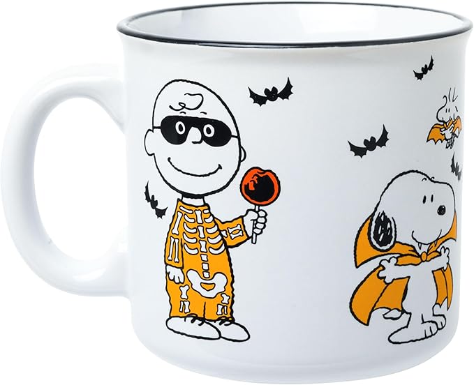 Silver Buffalo Peanuts Halloween Costumes Featuring Charlie Brown, Snoopy, Woodstock, Lucy, and Linus Ceramic Camper Mug, 20 Ounces