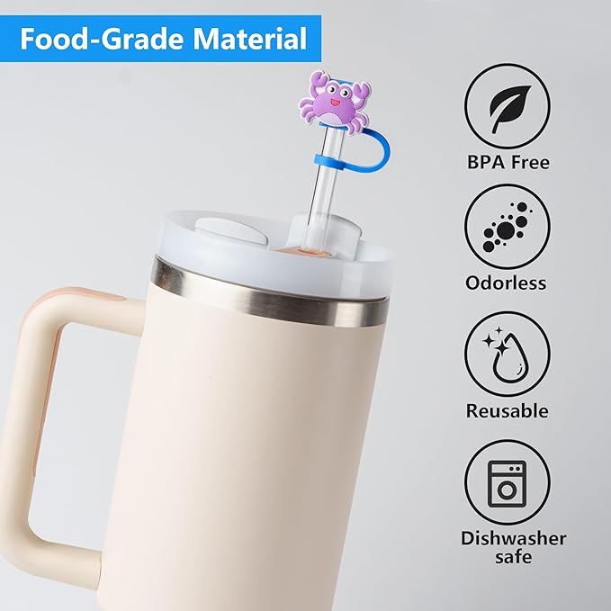 8Pcs Summer Cap Straw Cover Cap for Stanley Cup 40oz/30oz Tumbler, 10mm Reusable Cute Drinking Straw Topper Accessories, Portable Protector Plugs Decorations Gifts for Party Favors