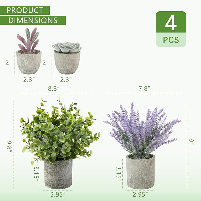 ALAGIRLS 4 Packs Fake Plants Small Artificial Plants - Image 2