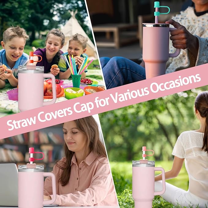 11PCS Silicone Straw Covers Cap Compatible with Stanley Cup 30-40 oz Tumbler with Handle 10mm Straw Toppers Reusable Straw Cover for Stanley Cup Accessories
