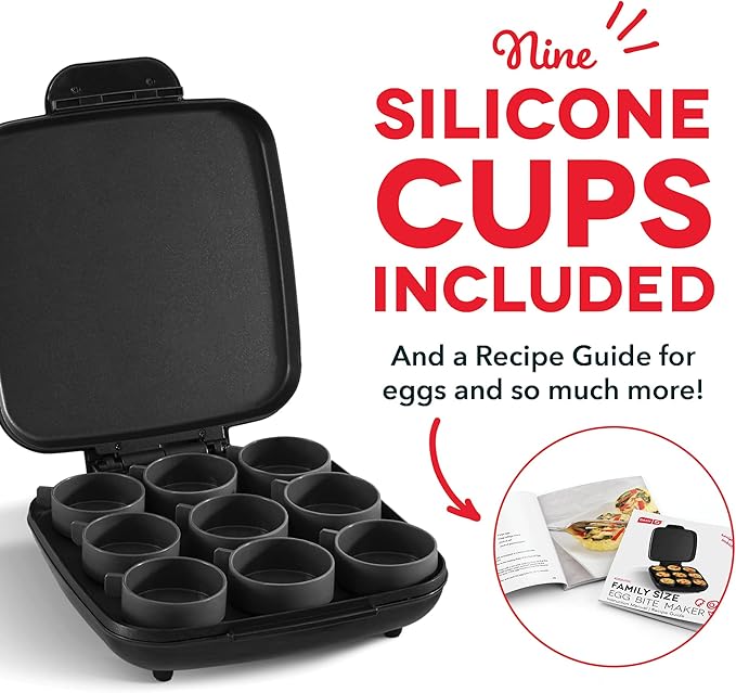 DASH Sous Vide Style Family Size Egg Bite Maker for Breakfast Bites, Sandwiches, Healthy Snacks or Desserts, Keto & Paleo Friendly (9 Servings), Black
