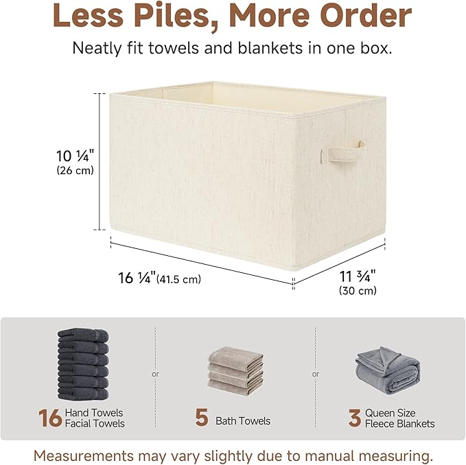 StorageWorks Storage Baskets for Shelves, Foldable Fabric Closet Storage Bins with Handles, Fabric Storage Bins Clothes Organizer, Beige(Cotton-linen), 3-Pack, Extra Large