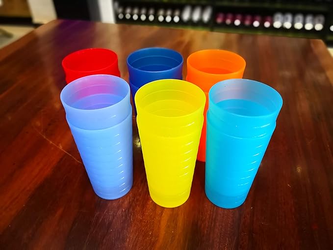 22-ounce Plastic Tumblers Unbreakable BPA Free Dishwasher Safe Set of 12 in Multicolors Reusable Drinking Cups