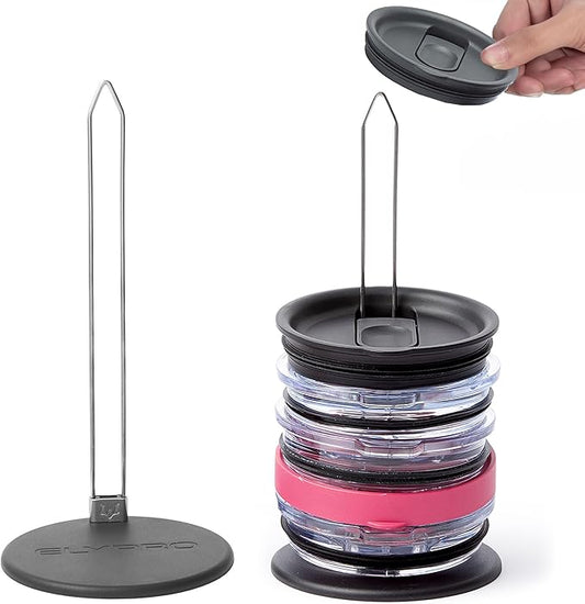 ELYPRO - Revolutionary Tumbler Lid Organizer for Stanley, Yeti Cap Lids- Space-Saving Design - Slim Vertical Storage for Up to 10 Lids , Clutter-Free Kitchen Cabinets and Countertops Organization