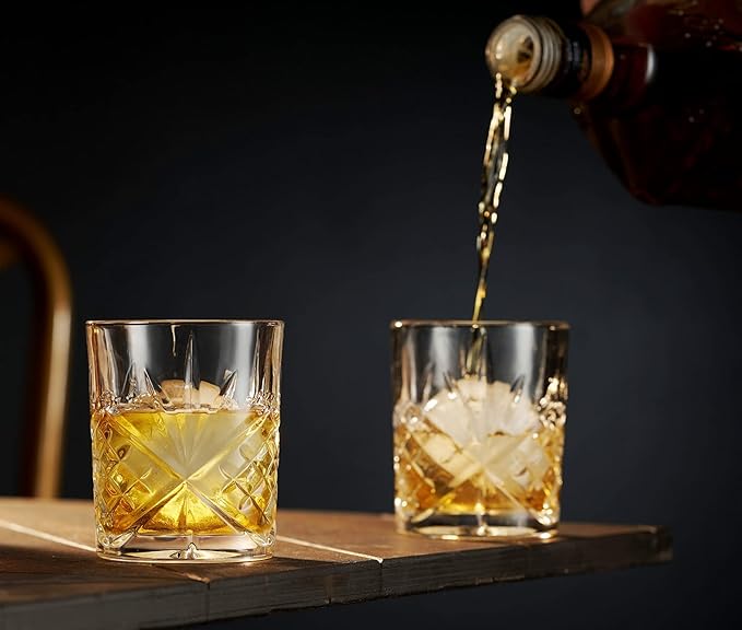 Godinger Old Fashioned Whiskey Glasses with Bonus Sphere Ice Ball Maker Ice Molds, Whiskey Drinking Glasses Set of 2, Rocks Glasses, Gifts for Men - Dublin Collection, Set of 2