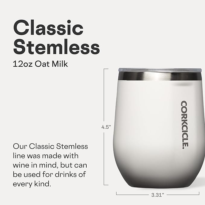 Corkcicle Stemless Wine Tumbler - Keeps Drinks Cold for 6 Hours - Triple-Insulated Stainless Steel - Non-Slip Base - Summer Drinkware Gift - Keeps Drinks Ice Cold - 12 oz - Oat Milk