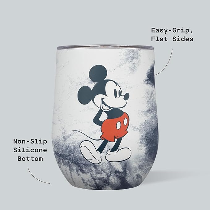 Corkcicle Stemless Insulated Wine Glass Tumbler - Keeps Beverages Cold 6 Hours & Hot 3 Hours - Stainless Steel - Easy-Grip - Summer Drinkware Gift - Keeps Drinks Ice Cold - 12 oz - Mickey Tie Dye