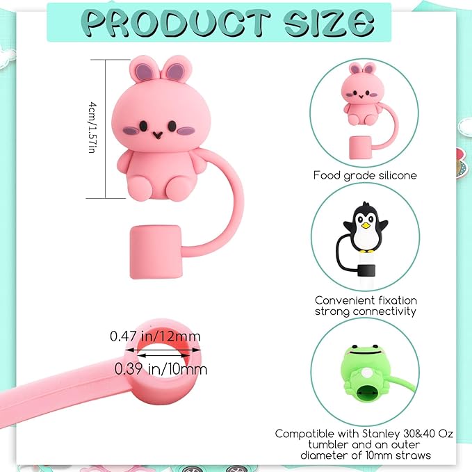 Needbrock 8 PCS Straw Covers Cap, Straw Cover for Stanley 30&40 Oz Tumbler, Silicone Straw Topper Cute Straw Caps in Various Shapes, Reusable Straw Tip Covers for 0.4 Inch/10 mm Straws
