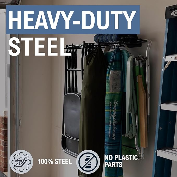 StoreYourBoard Double Chair Storage Rack – 2 Pack Heavy Duty Folding Chair Rack for Garage Organization, Holds 200 lbs, Chair Hangers for Folding, Patio, Beach & Camping Chairs