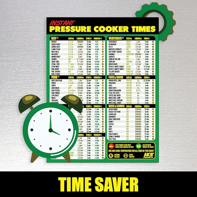 Instant Pot Magnetic Cheat Sheet - Extra Large Easy to Read 8.5” x 11” Pressure Cooker Kitchen Accessory - Instapot Cooking Times Quick Reference Guide Fridge Magnet - Cook Healthy & Tasty Meals Fast